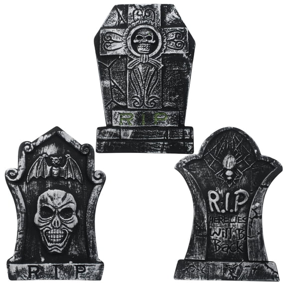 3Pack Large Size 12'' x 17'' Halloween Foam Tombstone Indoor/Outdoor Decorations
