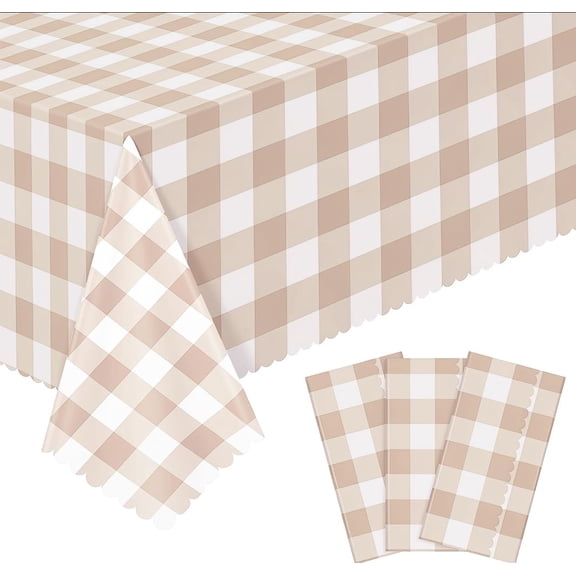 3Pack Light Khaki Gingham Tablecloths, Khaki and White Checkered Tablecloth