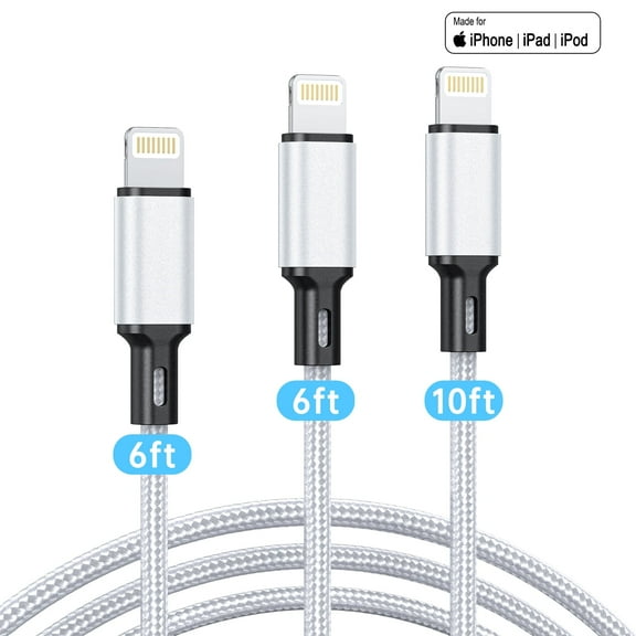 Cshidworld 3Pack Lightning Charger Cord, [Apple MFi Certified] 6/6/10 Feet,High/Data Sync 6&10 Feet iPhone Charging Cable Compatible for Apple iPhone 14/13/12/11 ProMax/XS/XR/8/iPad
