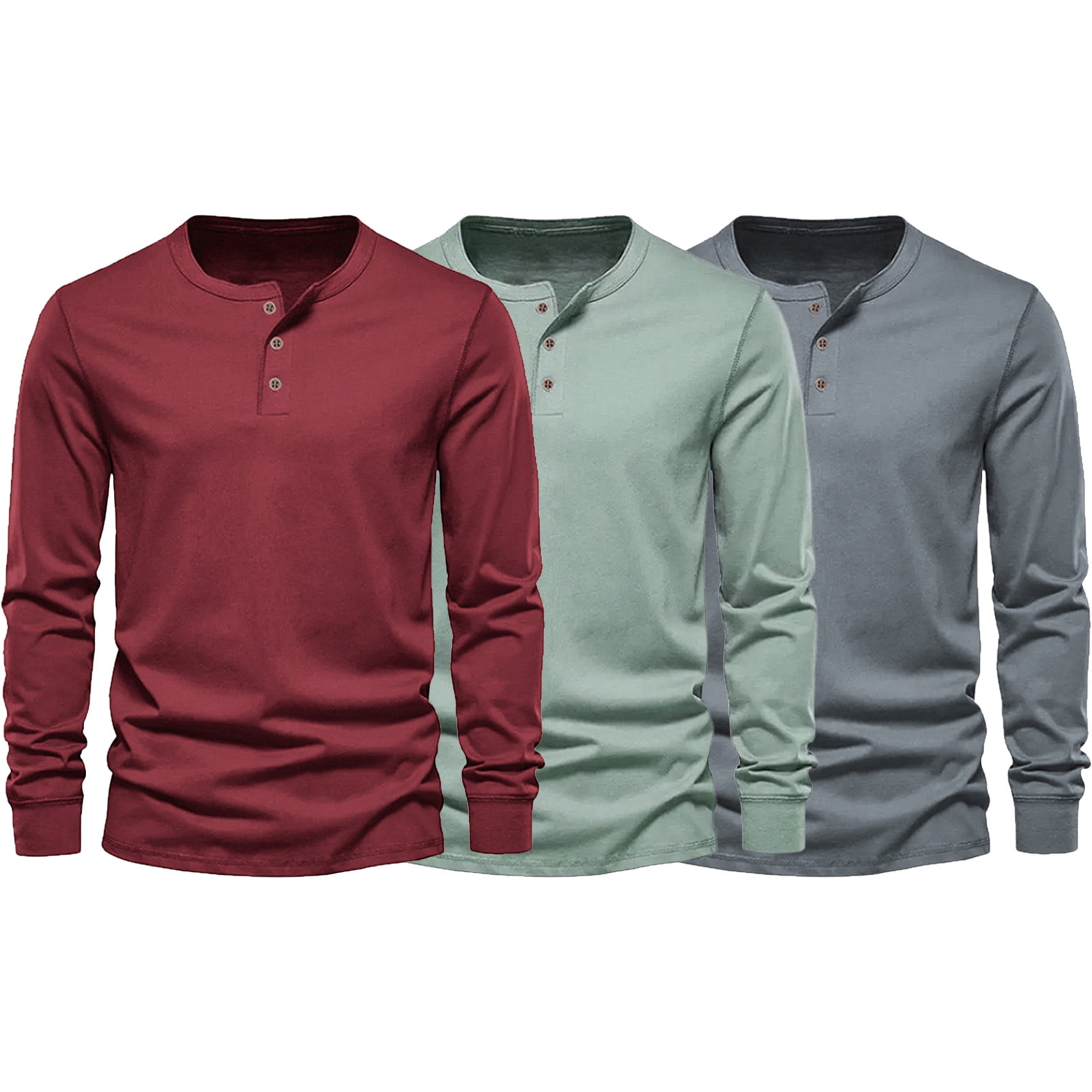 3Pack Long Sleeve Henley Shirts for Men Solid Color with Button Henley ...