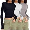thumbnail image 1 of Yijfswar 3Pack Long Sleeve Shirts for Women Crew Neck Fitted Tops Undershirt Stretch Underwear Base Layering Tight Tee, 1 of 4