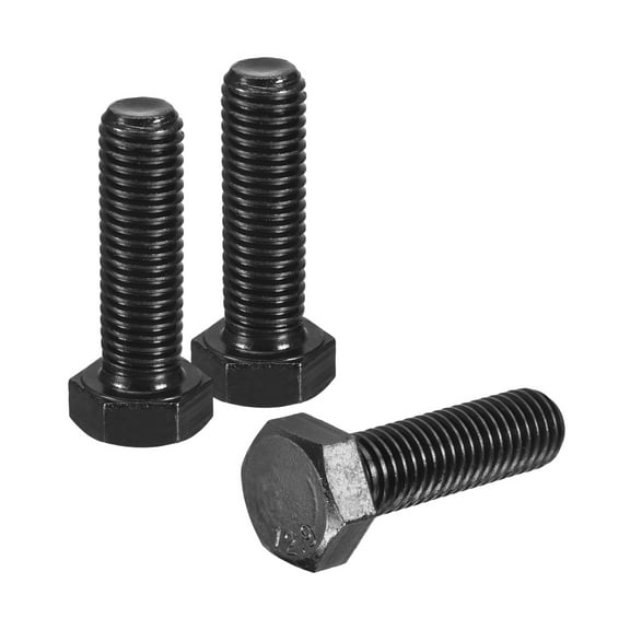 3Pack M12-1.75 x 40mm Left Hand Hex Head Bolt, Black Oxide Carbon Steel Reverse Fully Threaded  Fastener Screws Bolts for Machinery, Automobiles and Construction