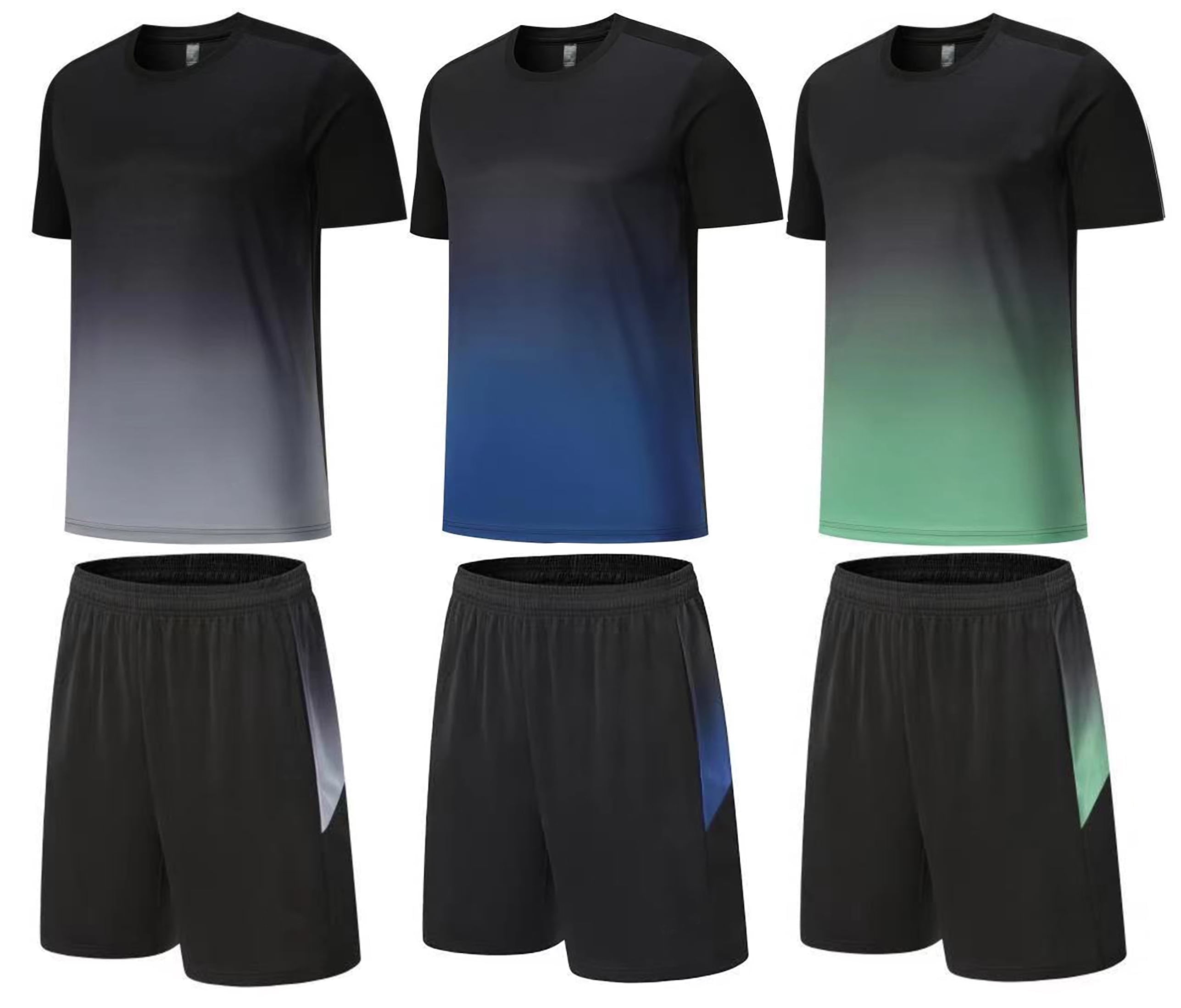 BUYJYA 3Pack Men's Workout Set Gym Clothes Active Shorts Shirt Set for