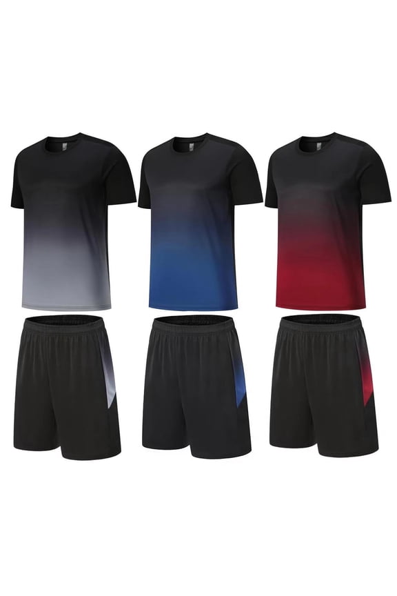3Pack Men's Workout Set Gym Clothes Active Shorts Shirt Set for Running Basketball Football and Daily Life,Size S-3XL