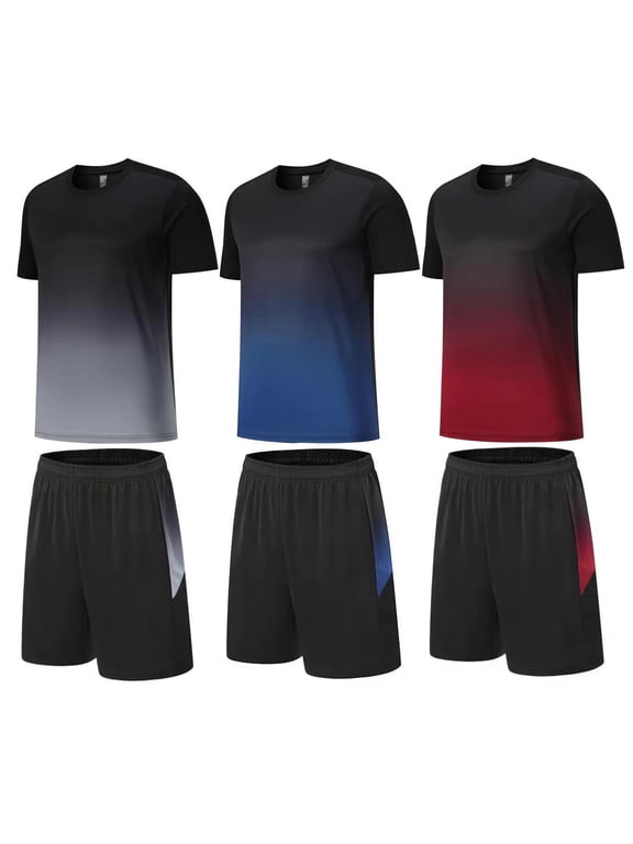 3Pack Men's Workout Set Gym Clothes Active Shorts Shirt Set for Running Basketball Football and Daily Life,Size S-3XL