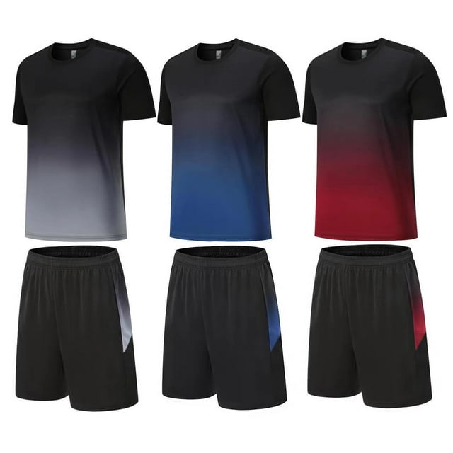 BUYJYA 3Pack Men's Workout Set Gym Clothes Active Shorts Shirt Set for Running Basketball Football and Daily Life,Size S-3XL