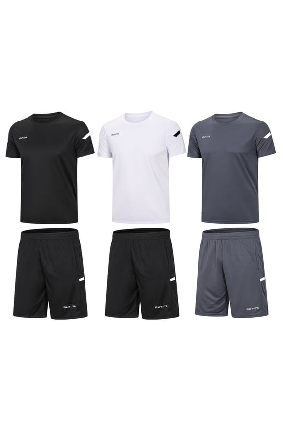 3Pack Men's Workout Set Gym Clothes Active Shorts Shirt Set for Running Basketball Football and Daily Life,Size S-3XL
