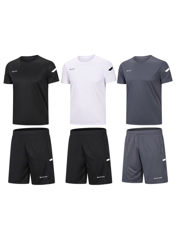 3Pack Men's Workout Set Gym Clothes Active Shorts Shirt Set for Running Basketball Football and Daily Life,Size S-3XL