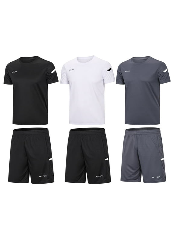 3Pack Men's Workout Set Gym Clothes Active Shorts Shirt Set for Running Basketball Football and Daily Life