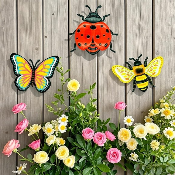 3Pack Metal Assorted Butterfly and Bee Wall Decor for The Garden, Patio, Fence, Home, and Yard