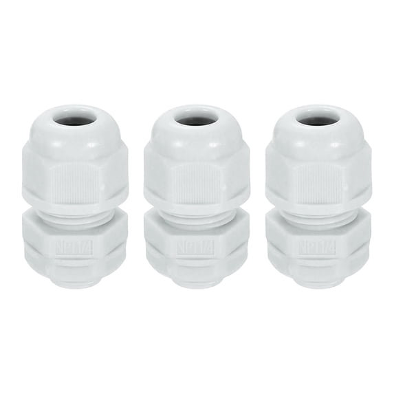 3Pack NPT 1/4" Nylon Cable Glands, Waterproof Adjustable Wire Grommet, Gray