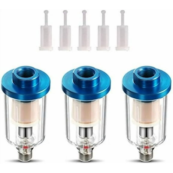 3Pack Oil Water Separator for Air Line,1/4'' NPT Inlet and Outlet, Air Line Compressor Fitting Spray Gun,Use on Air-Compressor Tools and Air-Tool Accessory (With 5Pcs Spray Gun Filters)$$