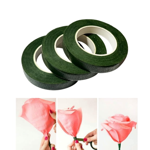 3Pack Paper Floral Wrapping Tape,QZS Bouquet Branch Wrapping for Home,106.3x0.5In Dark Green Floral Crafts Tool for Indoor