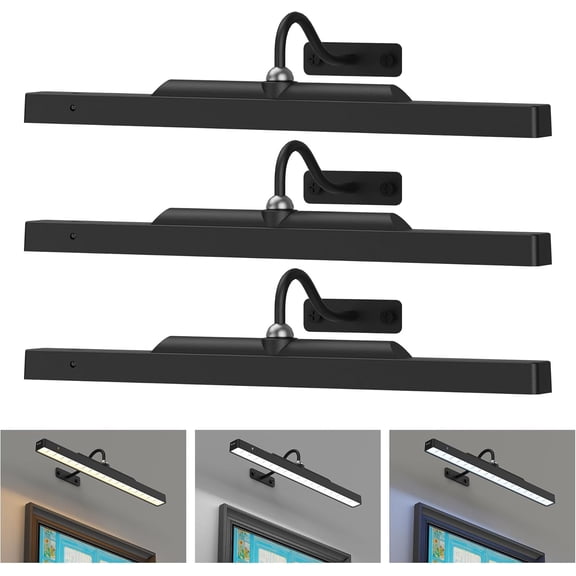 3Pack Picture Light  Operated, 16in Picture Light for Wall, 5000mAh Cordless Wall Lights with Controller,Art Light with Dimmable Cordless for Wall Painting,Frame, Portrait, Dartboard- Black