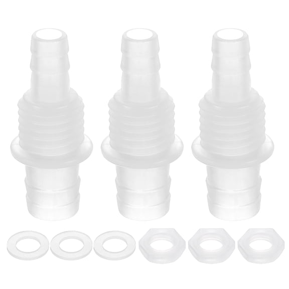 3Pack PlasticHose Barb Fitting, 5/16" x 1/2" Adapter Union with M16 Nut and Washer