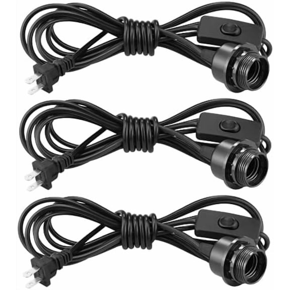 3Pack Plug in Hanging Light Kit, E26/E27 Vintage Hanging Lights with Plug in Cord, Retro Pendant Light Kit, 12FT Cord with On/Off Switch, Pendant Light Cord for Hanging Light(Black)