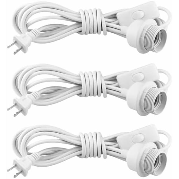 3Pack Plug in Hanging Light Kit, E26/E27 Vintage Hanging Lights with Plug in Cord, Retro Pendant Light Kit, 12FT Cord with On/Off Switch, Pendant Light Cord for Hanging Light(White)