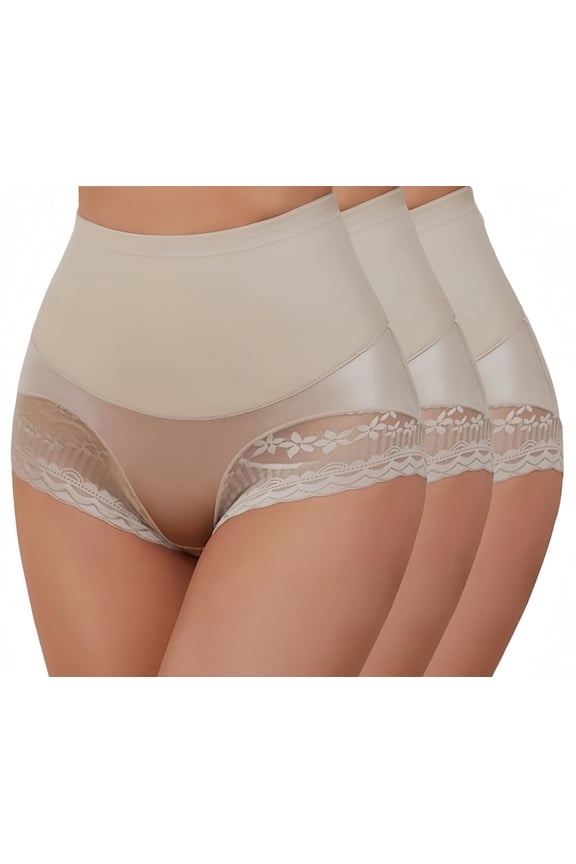 3Pack Plus Size Women's Lace Trim Shaping Underwear | High-Waist Comfort Panties Plus Size Lady Underwear Skin 2XL