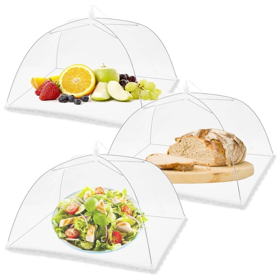 (3Pack) Pop-up Picnic Food Tent Covers, 17x17Inch Foldable Mesh Screen Food Covers for Outdoors, Reusable Food Cover Net Keep Out Flies, Mosquitoes