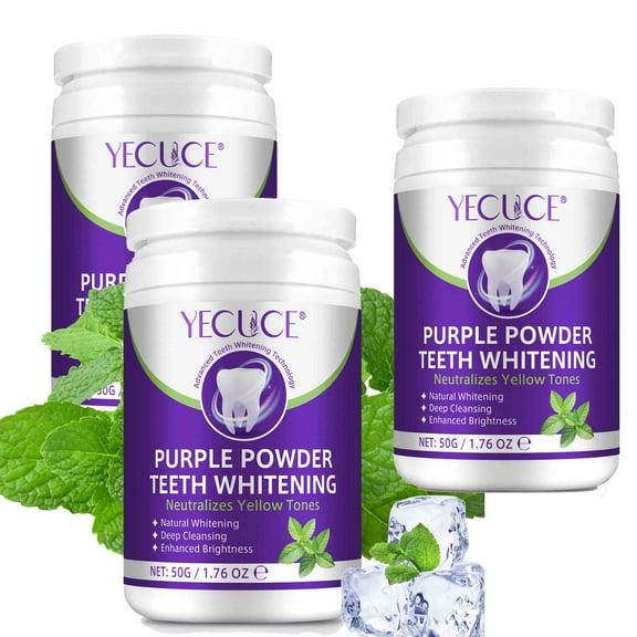 3Pack Purple Teeth Whitening Powder, Deep Cleansing for Tooth Stain Removal,1.76oz
