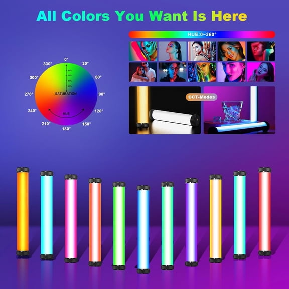 3Pack RGB LED Video Light Stick Wand,3200K~8500K Magnetic Photography Tube Light,360 Full RGB Handheld Light Stick with 4000mAh Rechargeable Battery for YouTube Video,Vlog,Live Game Streaming