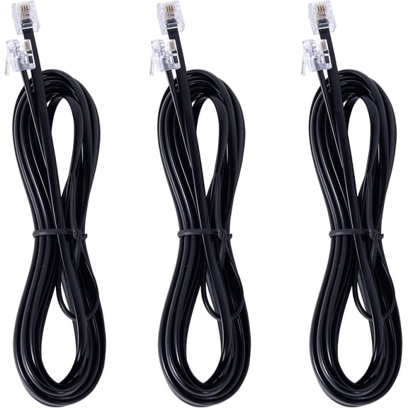 3Pack RJ11 Cable Phone Cord for Landline - 6ft Telephone Male to and Fax Black