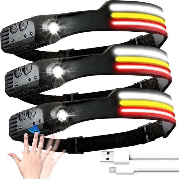 3Pack Reargeable Head Lamp Headlamp 230° Wide Beam Headlamp Flashlight with 3 Light Sorce, Lightweight Waterproof Headlamps for Camping Running Hiking