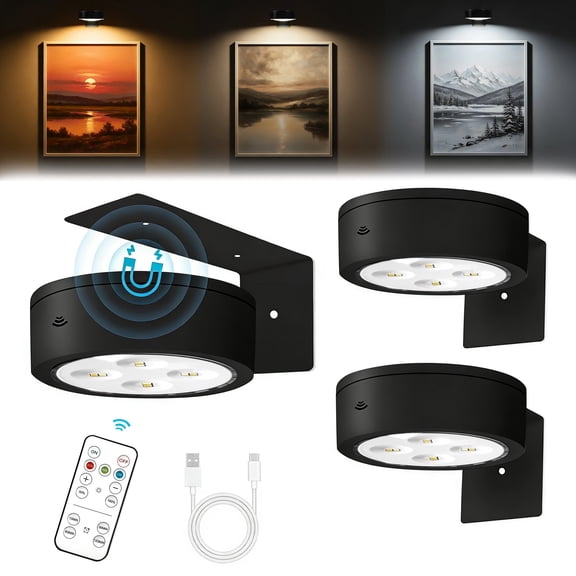 3-Pack Picture Lights for Wall, Rechargeable LED Poster Sconce, Magnetic Remote Dimmable Timer Art Display Lighting for Home Bedroom Frame Decor