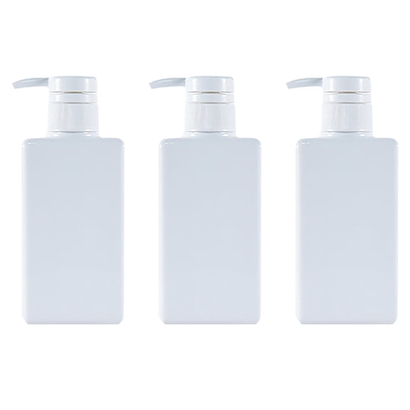 3Pack Refillable Shampoo and Conditioner Bottles, 150ml Plastic Pump Dispensers, Square Empty Bottle for Body Wash, Essential Oil, Soap Liquid, Lotion