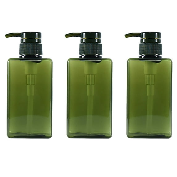 3Pack Refillable Shampoo and Conditioner Bottles, 150ml Plastic Pump Dispensers, Square Empty Bottle for Body Wash, Essential Oil, Soap Liquid, Lotionblackish green