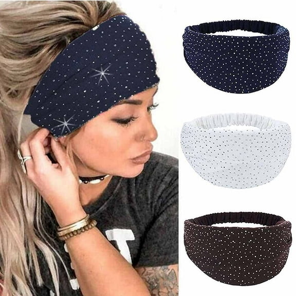 3Pack Rhinestone Headband Wide Head Wraps Crystal Bling Headbands Elastic
