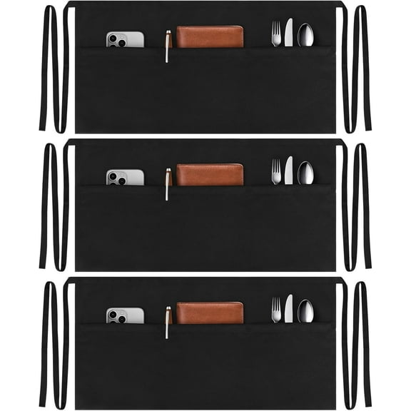 3Pack Server Aprons With 3 Pockets, Oil & Waterproof Waitress Waiter Short Half Waist Apron
