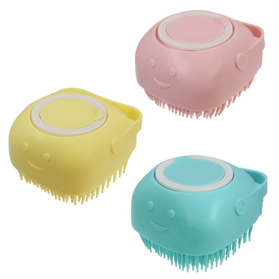 3Pack Silicone Pet Bath Brush with Shampoo Dispenser - For Dogs, Cats, and Puppies - Aquamarine Color