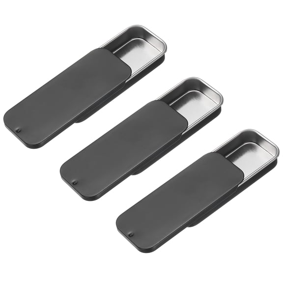 3Pack Slide Top Tin Containers, 3"x1"x0.4" Mini Metal Empty Tins Box with Sliding Lids, Black