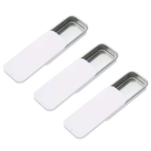 3Pack Slide Top Tin Containers, 3"x1"x0.4" Mini Metal Empty Tins Box with Sliding Lids, White