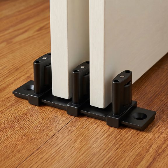 3Pack Sliding Closet Door Floor Guide Adjustable Width 3 Roller Design Easy Install Black Aluminium Alloy