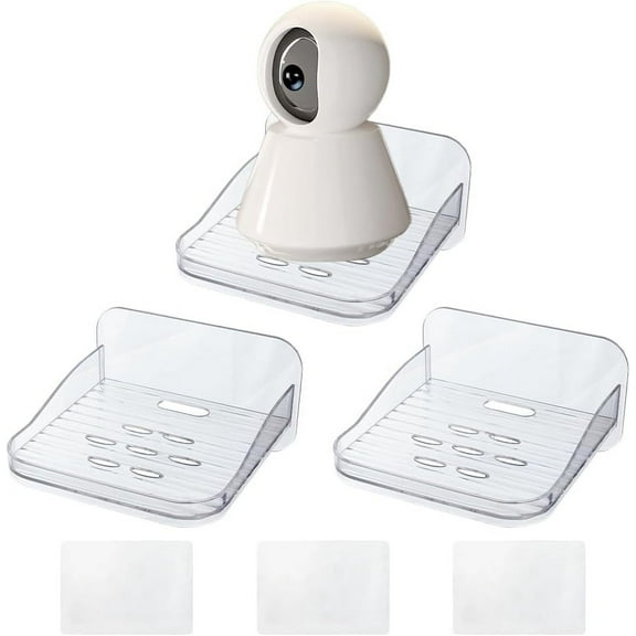 3Pack Small Plastic Floating Shelves DIY for Wall 4.64.3inch Wall Mounted Clear Mini Hanging Display Shelves Ledges with Stickers DIY for Security Cameras Living Room Office Plants Home Decor