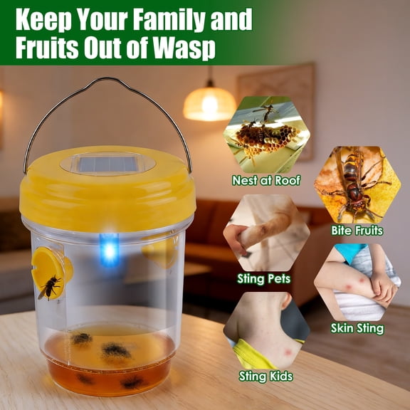 3Pack Solar Wasp Trap Wasp Traps Outdoor Wasp Traps for Yellow Jackets Hanging Insect Catchers with UV Light for Paper Wasps Small Hornets Fruit Flies House Flies