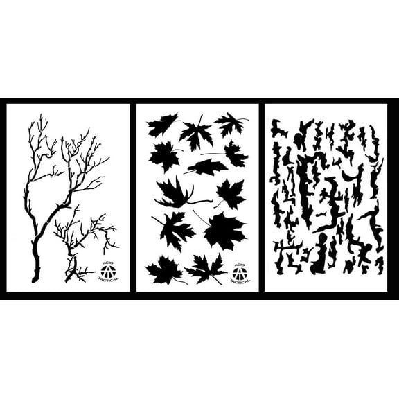 3Pack! Spray Paint Camouflage Stencils 14" treeBark - Leaf Maple - Gnarly Branch