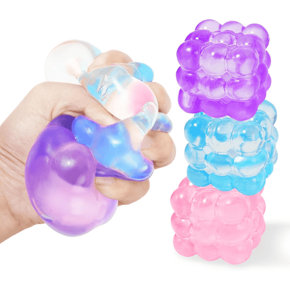 Olexman Squishy Bubble Cube, 3-pack Squeeze Fidget Balls, Ultra-Soft Translucent Stress Relief Toys for Adults and Teens, Party Favors and Gifts