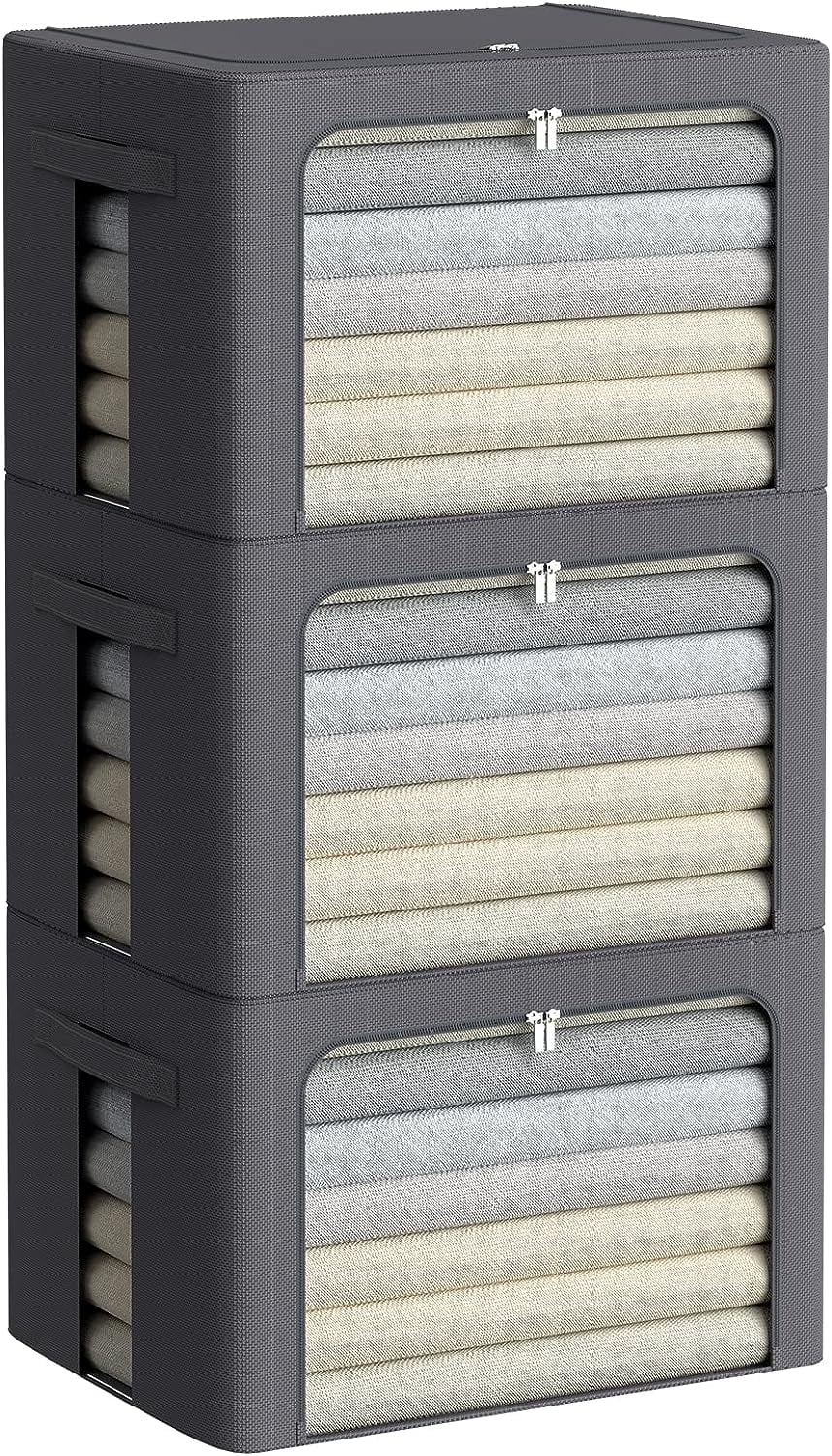 3Pack Stackable Clothes Storage Bins Oxford Frame Storage Box