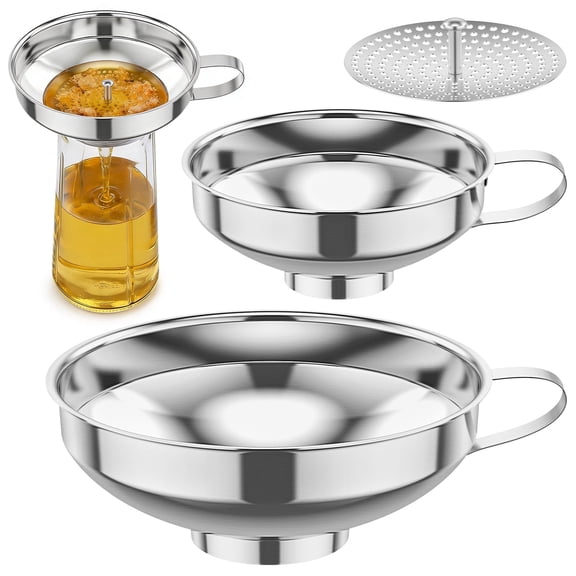 3pcs Stainless Steel Canning Funnel with Strainer, Wide Mouth Canning Funnels and Regular Mason Jar Funnel for Kitchen Use Filling Bottles, Jam, Oil, Spices