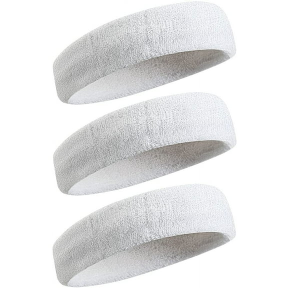 3Pack Sweatbands Sports Headband for Men & Women - Moisture Wicking Athletic Cotton Terry Cloth Sweatband for Tennis, Basketball, Running, Gym, Working Out
