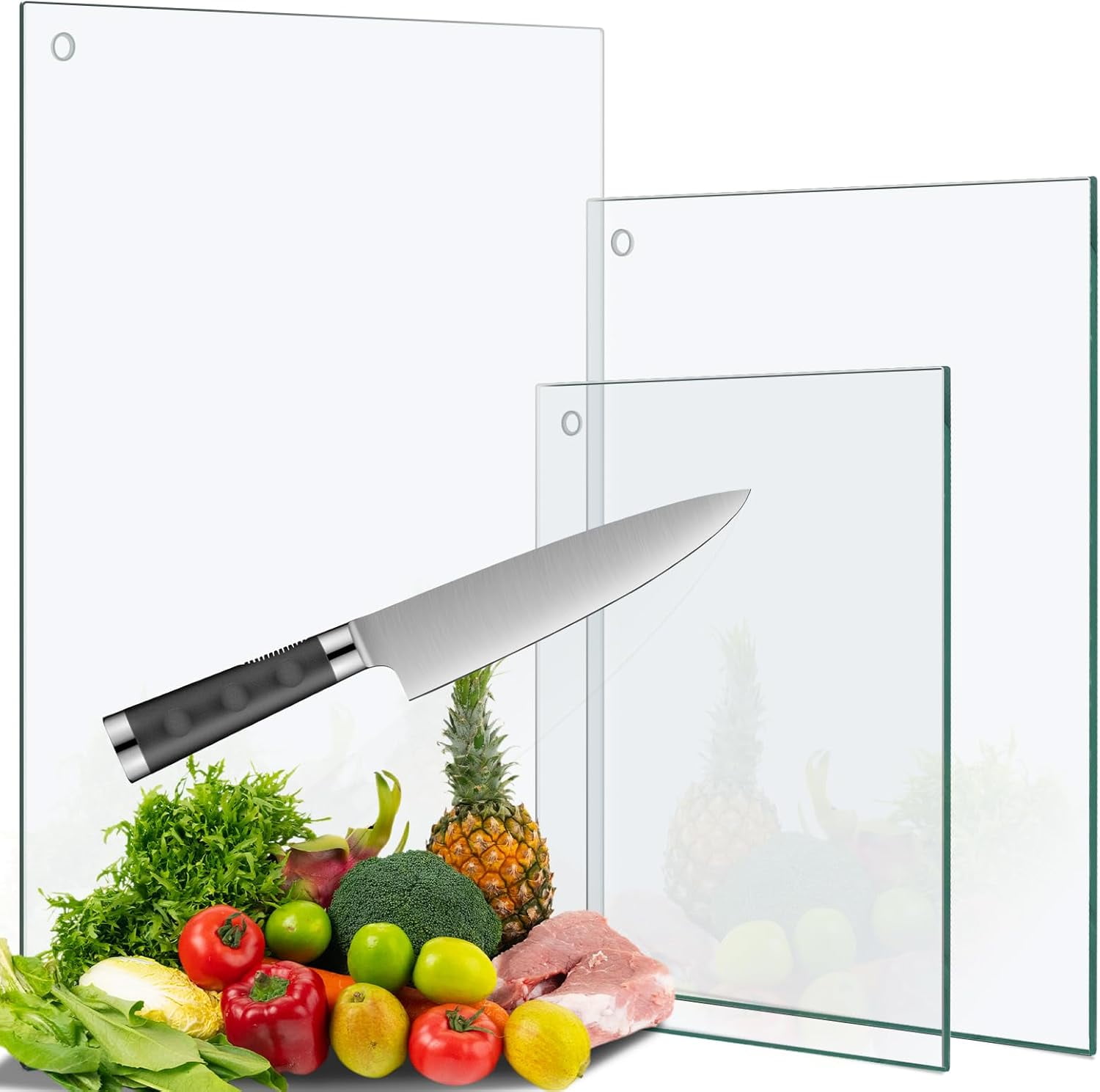 3Pack Tempered Glass Cutting Board for Kitchen Heat-Resistant Clear ...
