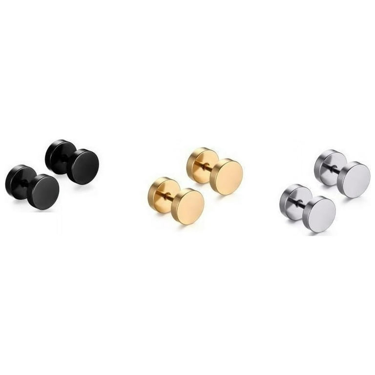 3Pack Titanium Steel Faux Fake Ear Plugs Gauges Assorted Colors