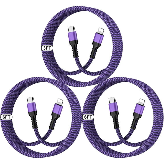 3Pack USB C Charger Cable Compatible for iPhone,GAEF Fast Charging Cable 3/6/6ft Type-C Power Delivery Charging Cord,Fast Charger Charging Cable Cord Compatible for iPhone(Purple)