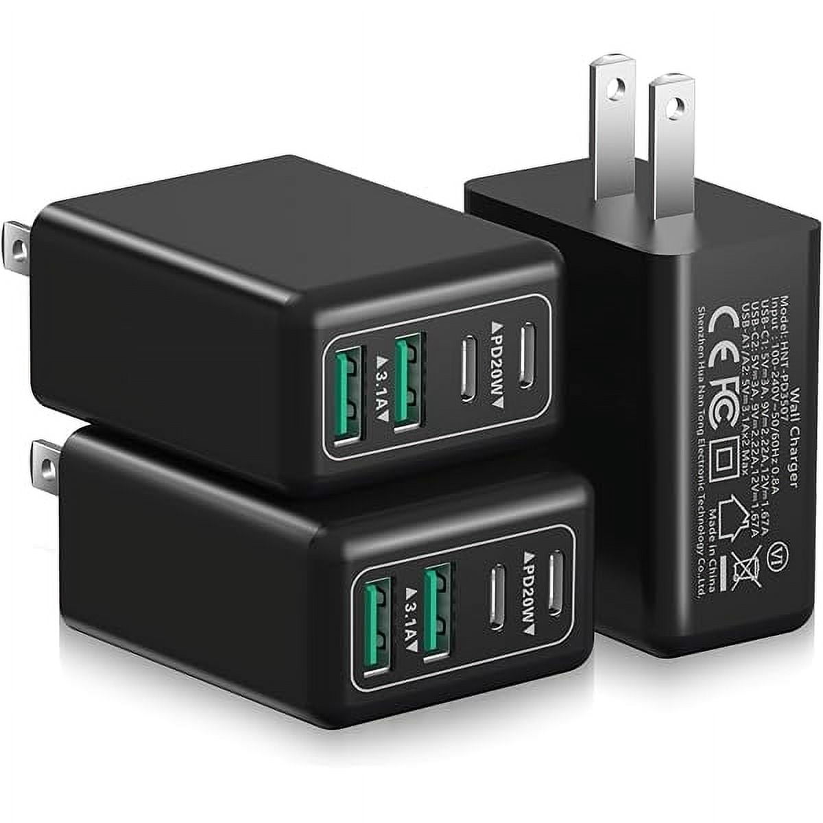 3Pack USB C Fast Charger Block, 40W 4-Port USB C Wall Charger, PD+QC Power Adapter Multiport USBC Brick, 2USB C+2USB A Type C Charging Block for iPhone 16 15 14 13 12 11 Pro Max,iPad,Samsung