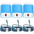 thumbnail image 1 of 3Pack USB Wall Charger, 18W Fast Charging Block with 6FT USB C Cable Fast Charging Cable Cord Usb C Cable Phone Cables, Type C Charger Plug Quick Android Charger USB Plug Adapter[Blue], 1 of 8