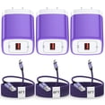 thumbnail image 1 of 3Pack USB Wall Charger, 18W Fast Charging Block with 6FT USB C Cable Fast Charging Cable Cord Usb C Cable Phone Cables, Type C Charger Plug Quick Android Charger USB Plug Adapter[Purple], 1 of 8