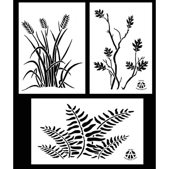 3Pack! Vinyl Airbrush Camo Stencils 14" 10 Mil - (Leafy Oak, Fern, Wheat Field)